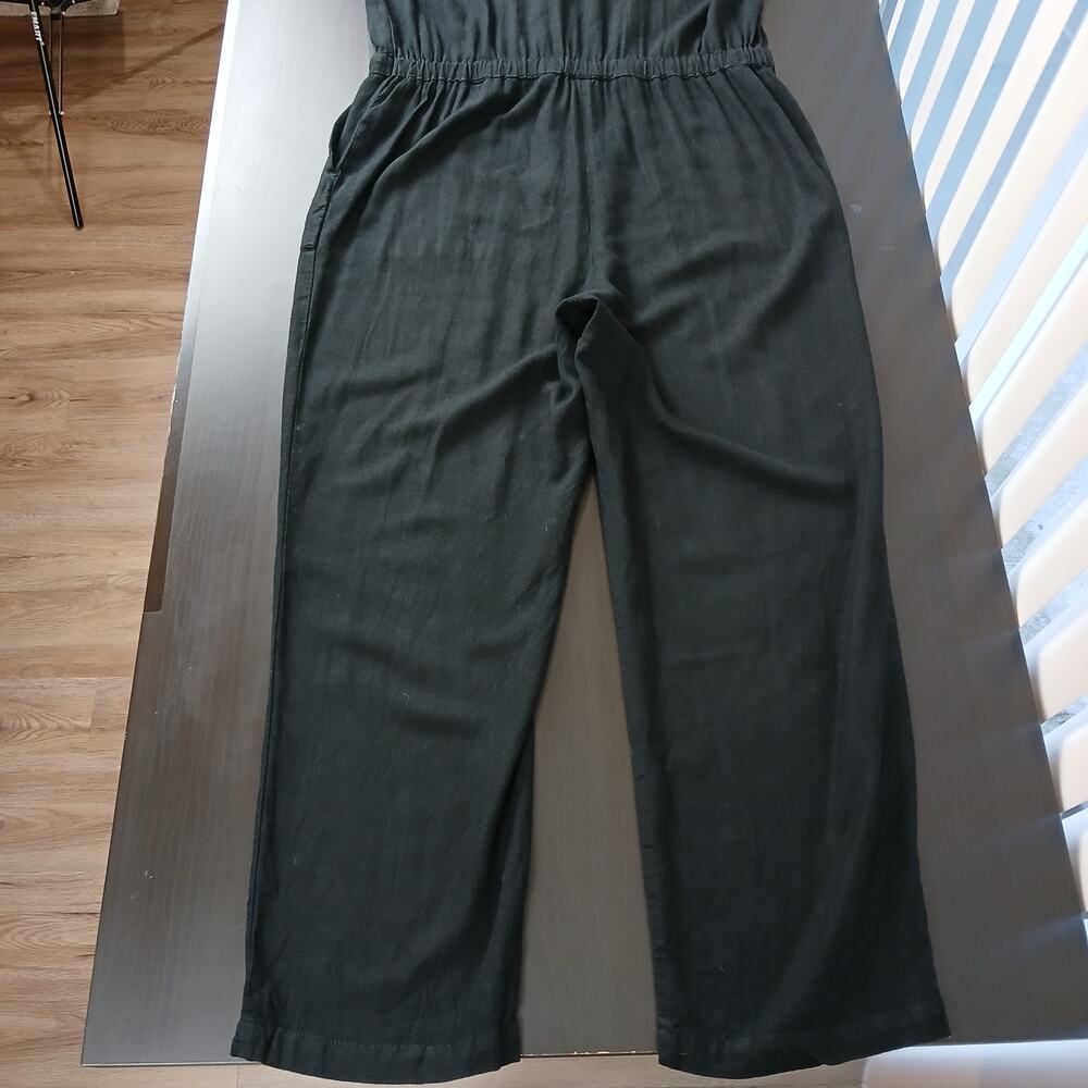 Old Navy Waist Defined Utility Jumpsuit L Tall black linen-blend pockets SSlv - Picture 7 of 16